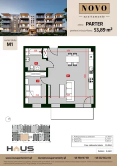 Mieszkanie, 53,89 m², 2 pokoje, parter, oferta nr M1