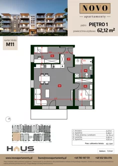 Mieszkanie, 62,12 m², 3 pokoje, piętro 1, oferta nr M11