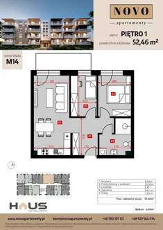 Mieszkanie, 52,46 m², 3 pokoje, piętro 1, oferta nr M14