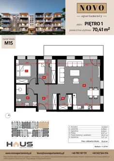 Mieszkanie, 70,41 m², 3 pokoje, piętro 1, oferta nr M15