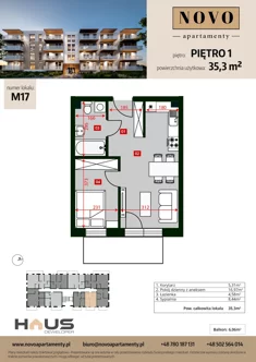 Mieszkanie, 35,30 m², 2 pokoje, piętro 1, oferta nr M17