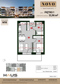 Mieszkanie, 33,96 m², 2 pokoje, piętro 1, oferta nr M18