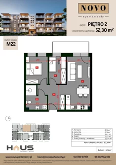 Mieszkanie, 52,30 m², 3 pokoje, piętro 2, oferta nr M22