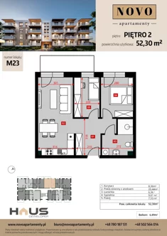 Mieszkanie, 52,30 m², 3 pokoje, piętro 2, oferta nr M23