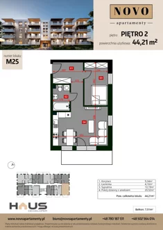 Mieszkanie, 44,21 m², 2 pokoje, piętro 2, oferta nr M25