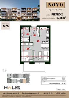 Mieszkanie, 35,11 m², 2 pokoje, piętro 2, oferta nr M26