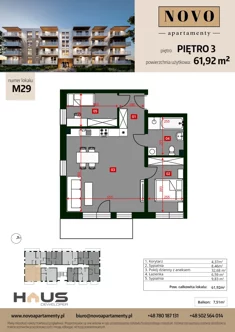 Mieszkanie, 61,92 m², 3 pokoje, piętro 3, oferta nr M29