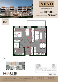 Mieszkanie, 52,24 m², 3 pokoje, piętro 3, oferta nr M31