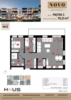 Mieszkanie, 70,23 m², 3 pokoje, piętro 3, oferta nr M33