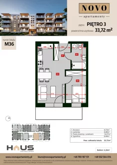 Mieszkanie, 33,72 m², 2 pokoje, piętro 3, oferta nr M36