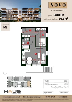 Mieszkanie, 44,50 m², 2 pokoje, parter, oferta nr M7