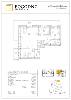 Mieszkanie, 85,40 m², 4 pokoje, piętro 3, oferta nr 4B-3-6