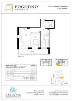 Mieszkanie, 55,62 m², 3 pokoje, piętro 1, oferta nr 2B-1-6