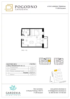 Mieszkanie, 31,70 m², 1 pokój, piętro 1, oferta nr 4A-1-2