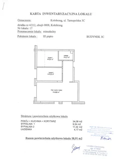 Mieszkanie, 58,91 m², 3 pokoje, piętro 3, oferta nr C17