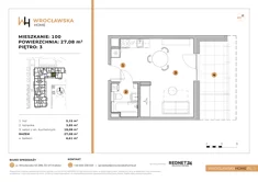 Mieszkanie, 27,08 m², 1 pokój, piętro 3, oferta nr 100