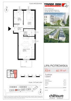 Mieszkanie, 60,19 m², 3 pokoje, piętro 1, oferta nr A34