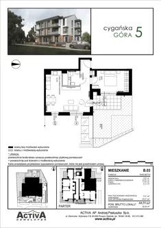 Mieszkanie, 44,91 m², 2 pokoje, parter, oferta nr B.03