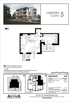 Mieszkanie, 44,64 m², 2 pokoje, piętro 2, oferta nr B.09