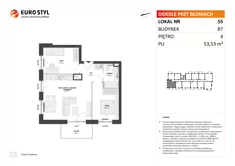 Mieszkanie, 53,53 m², 3 pokoje, piętro 4, oferta nr B7/55