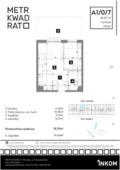 Mieszkanie, 38,29 m², 2 pokoje, parter, oferta nr A1/0/7