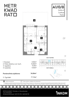 Mieszkanie, 34,86 m², 2 pokoje, parter, oferta nr A1/0/8