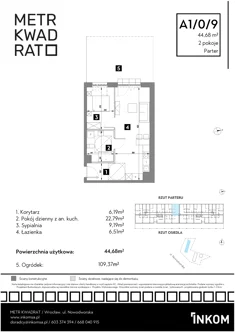 Mieszkanie, 44,68 m², 2 pokoje, parter, oferta nr A1/0/9