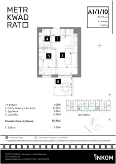 Mieszkanie, 35,27 m², 2 pokoje, piętro 1, oferta nr A1/1/10