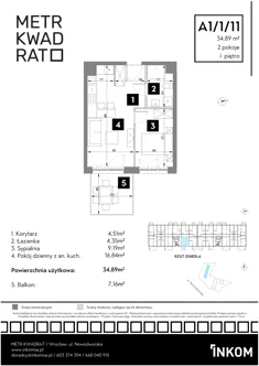 Mieszkanie, 34,89 m², 2 pokoje, piętro 1, oferta nr A1/1/11