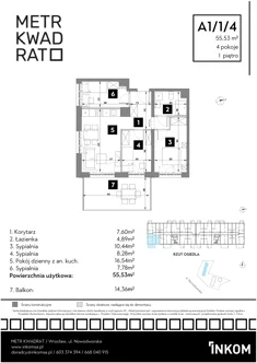 Mieszkanie, 55,53 m², 4 pokoje, piętro 1, oferta nr A1/1/4