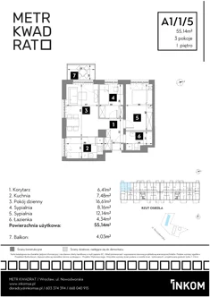 Mieszkanie, 55,14 m², 3 pokoje, piętro 1, oferta nr A1/1/5
