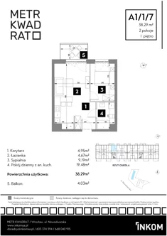 Mieszkanie, 38,29 m², 2 pokoje, piętro 1, oferta nr A1/1/7