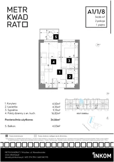 Mieszkanie, 34,86 m², 2 pokoje, piętro 1, oferta nr A1/1/8