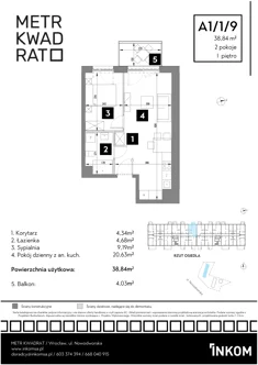 Mieszkanie, 38,84 m², 2 pokoje, piętro 1, oferta nr A1/1/9