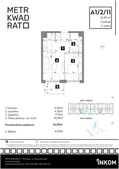 Mieszkanie, 34,89 m², 2 pokoje, piętro 2, oferta nr A1/2/11