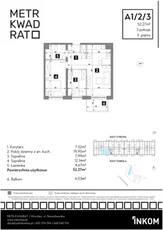 Mieszkanie, 52,27 m², 3 pokoje, piętro 2, oferta nr A1/2/3