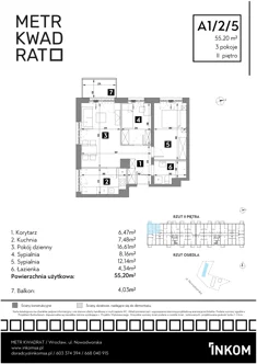 Mieszkanie, 55,20 m², 3 pokoje, piętro 2, oferta nr A1/2/5