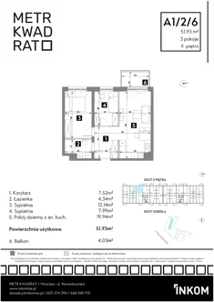 Mieszkanie, 51,93 m², 3 pokoje, piętro 2, oferta nr A1/2/6