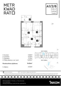 Mieszkanie, 34,86 m², 2 pokoje, piętro 2, oferta nr A1/2/8