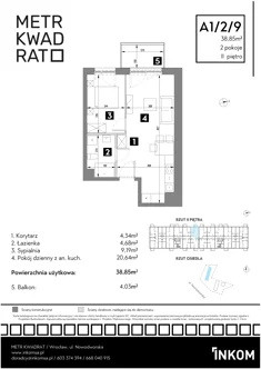 Mieszkanie, 38,85 m², 2 pokoje, piętro 2, oferta nr A1/2/9