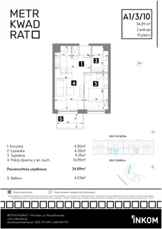 Mieszkanie, 34,89 m², 2 pokoje, piętro 3, oferta nr A1/3/10