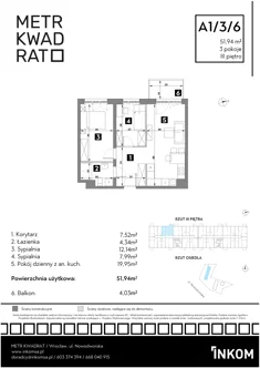 Mieszkanie, 51,94 m², 3 pokoje, piętro 3, oferta nr A1/3/6