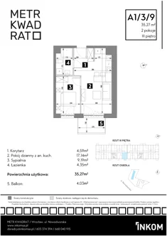 Mieszkanie, 35,27 m², 2 pokoje, piętro 3, oferta nr A1/3/9