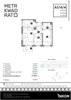 Mieszkanie, 55,40 m², 4 pokoje, piętro 4, oferta nr A1/4/4