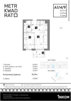 Mieszkanie, 35,27 m², 2 pokoje, piętro 4, oferta nr A1/4/9