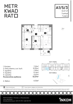 Mieszkanie, 52,27 m², 3 pokoje, piętro 5, oferta nr A1/5/3