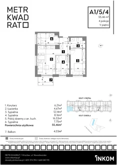 Mieszkanie, 55,46 m², 4 pokoje, piętro 5, oferta nr A1/5/4