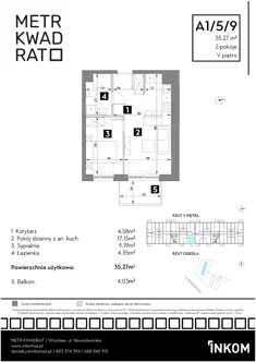 Mieszkanie, 35,27 m², 2 pokoje, piętro 5, oferta nr A1/5/9