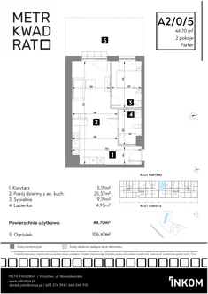 Mieszkanie, 44,70 m², 2 pokoje, parter, oferta nr A2/0/5