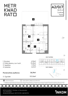 Mieszkanie, 38,29 m², 2 pokoje, parter, oferta nr A2/0/7